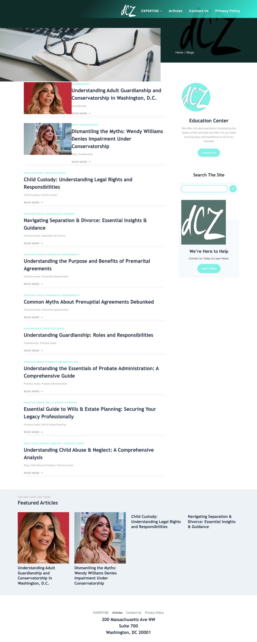 DCZ Legal articles page before the redesign.